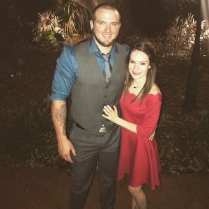 Red scallop neck dress